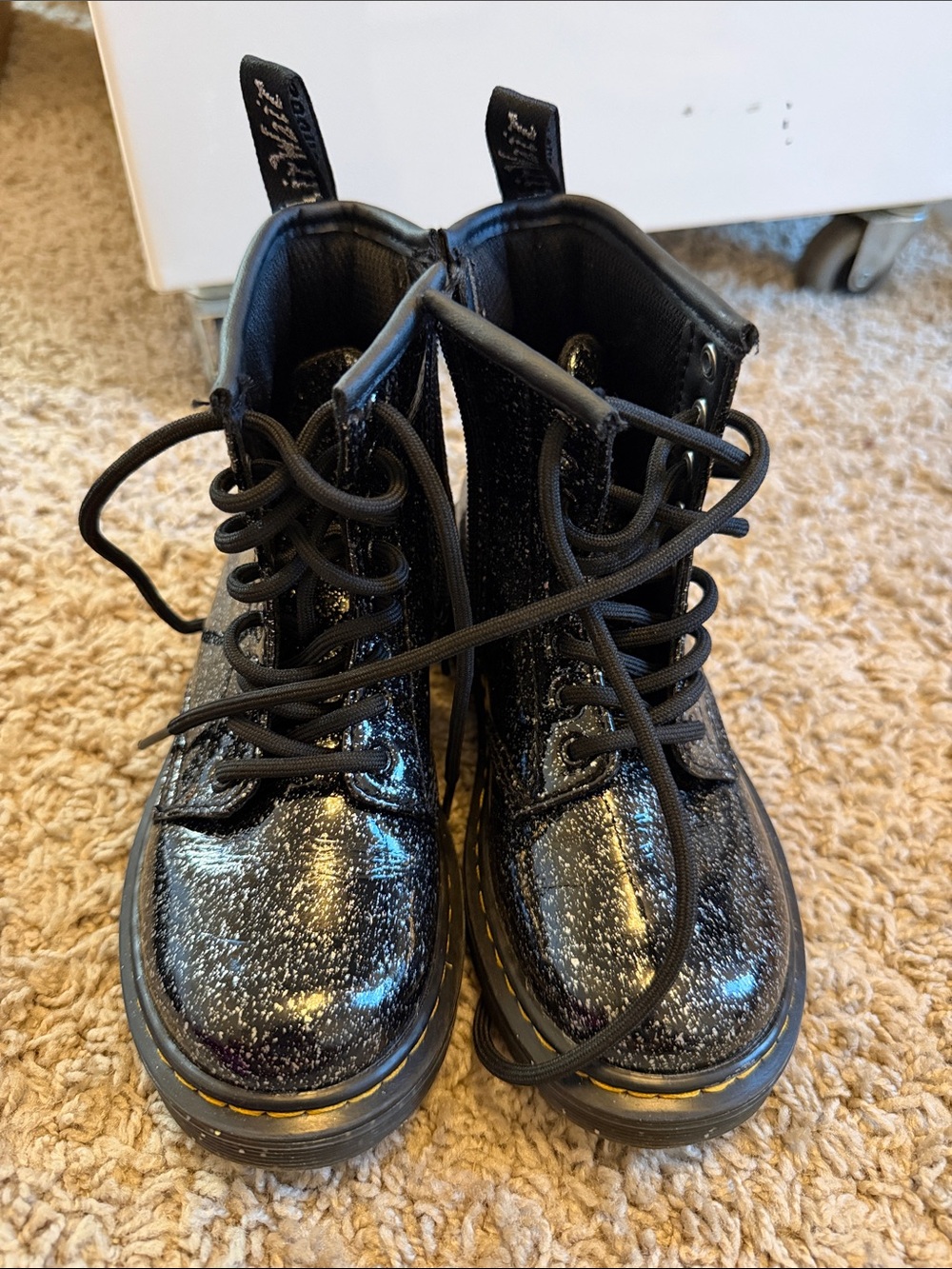 Kids Black Glitter Lace-Up Doc Martens Boots